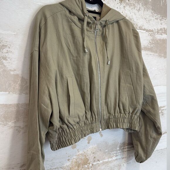 Zara Hemp Linen Jacket Hooded Cropped Khaki size XL (NWT) - Picture 2 of 5